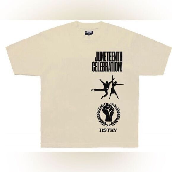 NWT HSTRY By NAS Unisex Cream Graphic Short Sleeve Tee Short Juneteenth Size L - Picture 1 of 3